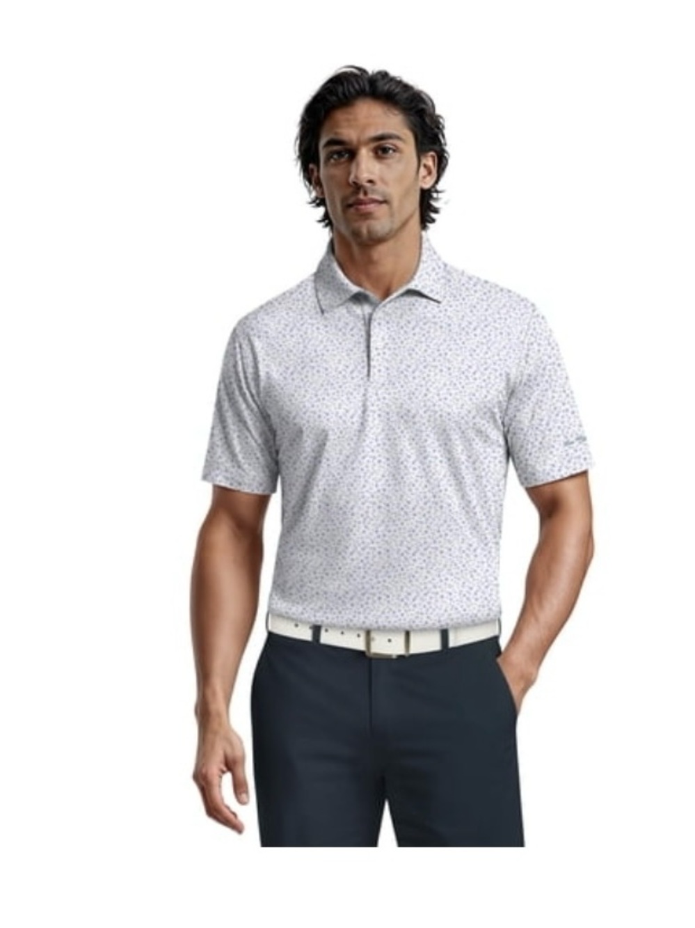 Hogan White Polo with Subtle Blue‎ Micro Print